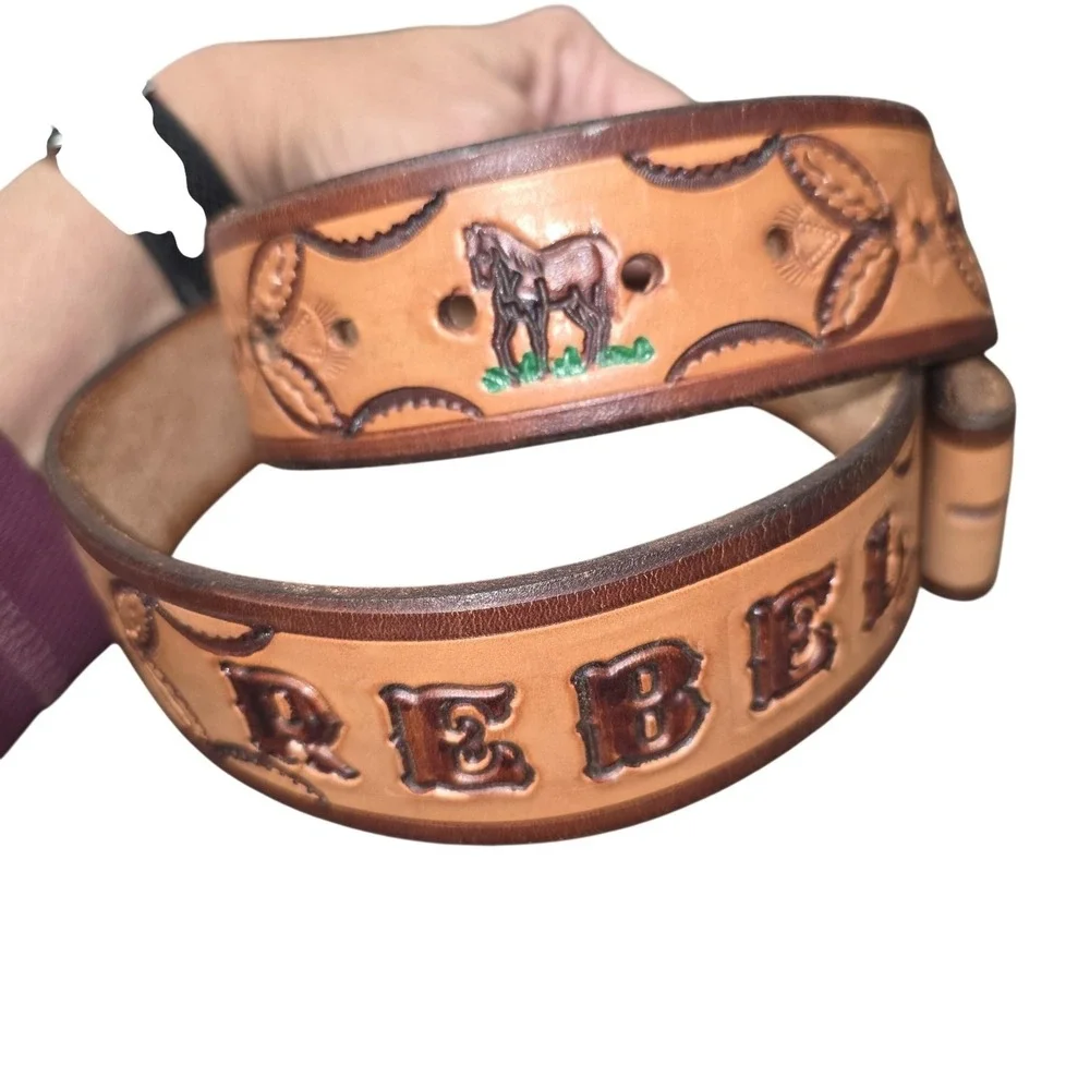 Tooled Leather Horse Rebel Belt Mens 40 Brown Western Cowboy Rodeo Equestrian
